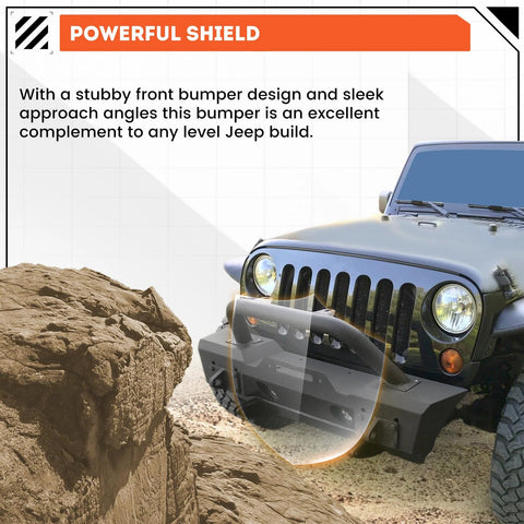 ECOTRIC stubby front bumper for Jeep Wrangler JK/JL/Gladiator JT; steel, powder-coated black with fog light housing