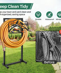 Freestanding Metal Garden Hose Holder With Four Spikes And Detachable Water Hose Hanger Organizer For Outdoor Use