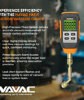 Micron Vacuum Gauge For HVAC With Digital Readout And Level Alarm NMV1 Leakage Warnings Large Backlit Display Pirani Sensor Pro Grade Vacuum Tool For Reliable Leak Detection And HVAC Pros on display