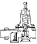 Watts LF25AUB-Z3 water pressure reducing valve cross-section diagram, 3/4 in NPT female unions
