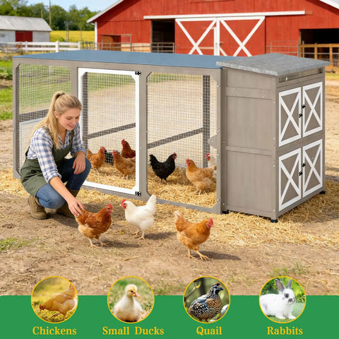 Ultimate Backyard Chicken Coop With Run And Waterproof Cover For 4-6 Chickens Large Poultry Cage setup in a farm setting