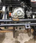 Go-kart with installed Forward Reverse Gearbox Kit For Go Karts With 11 To 18 HP Engines, visible 12 tooth sprocket and jackshaft.