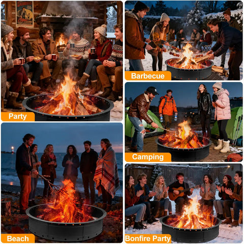 36 Inch Smokeless Fire Pit Ring For Patio And Backyard Large Outdoor Campfire Pit In Black Steel Air Vent Efficient Burning