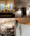 Collage of Triple Pendant Light Cord Kit With Independent Switch Hemp Rope Vintage Hanging Fixture For E26 Bulbs, showcasing decor styles.