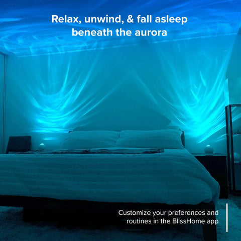 Bedroom with LED Aurora Projector With Northern Lights Vibe WiFi App Control Chill Bedroom Relaxation Mood Lighting For Meditation