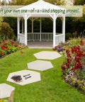 Garden path with hexagon stepping stones made from two-size hexagon stepping stone molds for concrete, leading to a gazebo.
