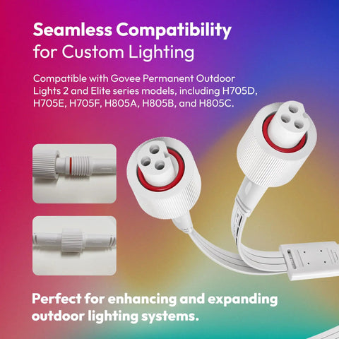 Y Splitter Outdoor Lights Extension Cable 1 Male To 2 Female 3 Pin Splice Kit For Outdoor Lighting Easy Install Compatible With Govee Outdoor Lights Elite Series H705D H705E H705F H805A H805B H805C connectors close-up