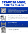 Infographic of Button Head Socket Cap Screws 1/4-28 x 5/8 Stainless Steel 18-8 Full Thread Bright Plain Finish Hex-Socket Drive features.
