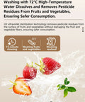 Upper and lower dual-rotating spray washing fruits with 72°C water in a Compact Countertop Dishwasher With No Fuss Setup And 360 Degree Spray For Straight Up Clean Dishes High Temp Wash Plus Auto Hot Air Dry Makes This Portable Washer A Real Game Changer For Apartments RVs And Dorms.