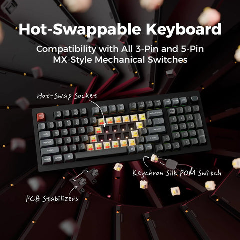 Premium 96 Percent Wireless Mechanical Keyboard With Kickass 8000Hz Polling Rate Hot Swappable Red Switches Dope Rgb Lighting Crisp Pbt Keycaps For Serious Gamers Everywhere, showing hot-swappability and key switches.