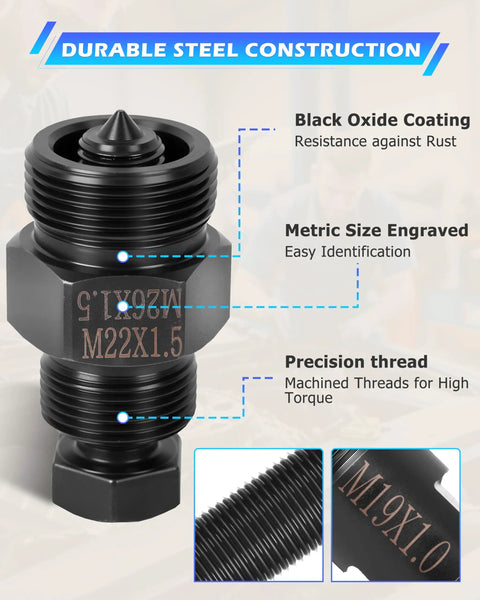 All In One Motorcycle Flywheel Puller Kit With 10 Sizes, durable steel puller featuring black oxide coating and metric engraving