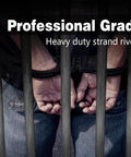 Heavy Duty Double Lock Hinged Handcuffs With Two Keys And Case Real Steel Pro Grade Security Cuffs In Black hands behind bars