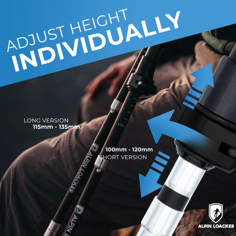 Ultra Lightweight Aluminum Collapsible Trekking Poles With Cork Grips, Adjustable 39 To 47 Inches, showing adjustable mechanism.