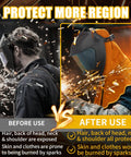 Comparison of welder with and without Real Cow Leather Welding Hood Cap, Heat And Spark Resistant Shield Up To 250C.