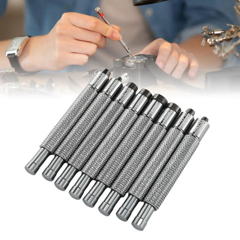 Watch Crown Winder Tool Set 8 Piece 2 To 10mm Manual Winding Repair Kit with person using winder on watch
