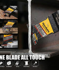 Top Shelf Carbide Oscillating Multi Tool Blades 5 Pack Heavy Duty Upgrades cutting through hard metal with precision teeth.