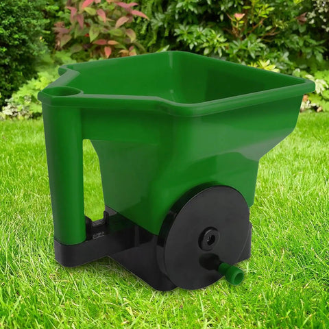 Hand Crank Lawn Spreader For Even Seed And Fertilizer Coverage Ergonomic Handle No Sweat Grip Lawn Tool With Precise Spreading Control Easy Gripping Garden Spreader For Lawns And Fields, green plastic hopper