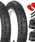 Two Pack Kids Bike Tire Set, 12 And 12.5 Inch Folding Replacement Tires With Tubes, Levers, Rim Strips, Puncture Resistant 12 Inch Tires