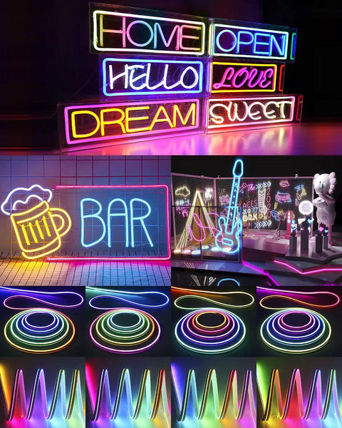 16.4Ft LED Neon Rope Lights Addressable LED Strip Neon Sign Flexible Pixels Light RGB Lit Dream Color Rainbow WS2811 DC12V