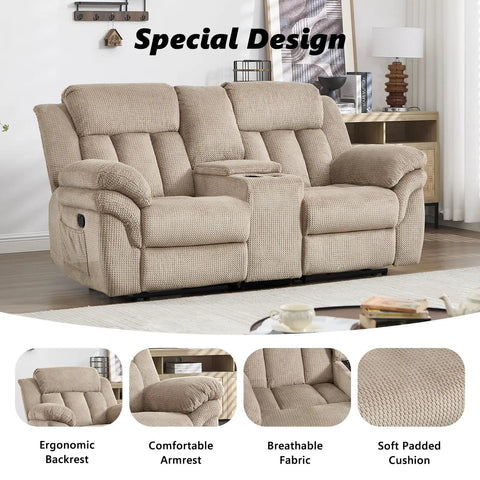 Manual Recliner Sofa Set For Living Room Two Seat Loveseat With Overstuffed Armrests Ultra Cozy For TV Time And Lazy Sundays Perfect For Bedroom Or Office Light Brown