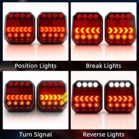 LAMPEASE wireless trailer lights with magnetic mounts, two square red LED units with brake, turn, reverse