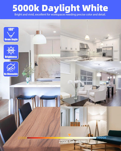 Interior spaces lit by Bright A19 LED Light Bulbs 60W Equivalent 9W Soft White 2700K 800 Lumens E26 Base Non Dimmable UL Listed 6 Pack