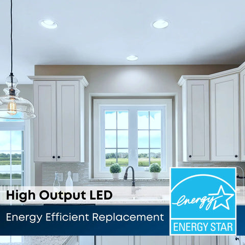 Modern kitchen with Upgrade Your Space With 5 Or 6 Inch LED Recessed Downlights, 2000 Lumens, 3000K Bright White, Energy Star label