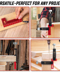 Heavy Duty 90 Degree Corner Clamps For Woodworking Set With Aluminum Positioning Squares And 4 C Clamps Rock Solid Right Angles For Cabinets Frames And Drawers Fast Setup And Crisp Precise Joints, aluminum square clamp with wood and measuring marks