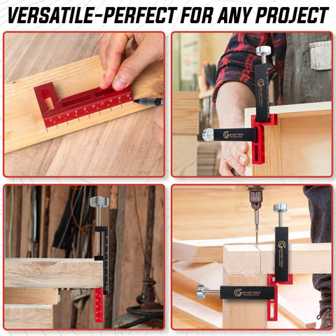 Heavy Duty 90 Degree Corner Clamps For Woodworking Set With Aluminum Positioning Squares And 4 C Clamps Rock Solid Right Angles For Cabinets Frames And Drawers Fast Setup And Crisp Precise Joints, aluminum square clamp with wood and measuring marks