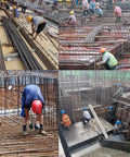 Construction workers using Beefy 1600W 220V Electric Steel Bar Cutter And Rebar Bender on site for bending steel bars.