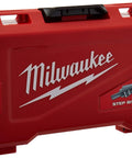Red case for Four Piece Step Drill Bit Set With Thirty One Hole Sizes HSS Black Oxide Finish For Metal And Wood Milwaukee Made In The United States