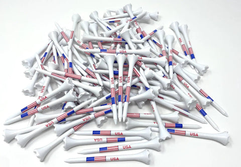 3 1/4 Inch American Flag Plastic Golf Tees Pack Of 100 Patriotic Bulk Tees With 6 Prong Cup To Reduce Ball Contact.
