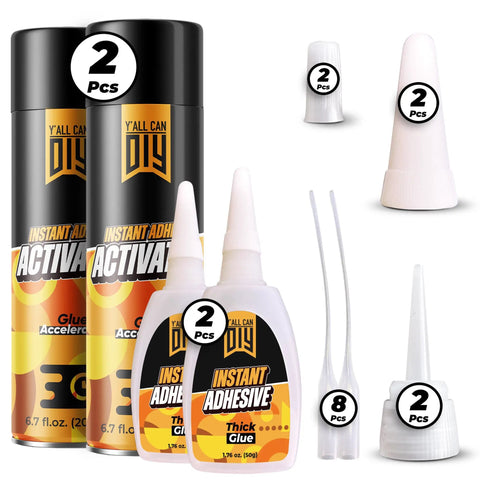 Ultra Strong Instant Glue With Activator Set Pro Grade Two 1.76 Oz And Two 6.76 Fl Oz Activator for woodworking DIY repairs