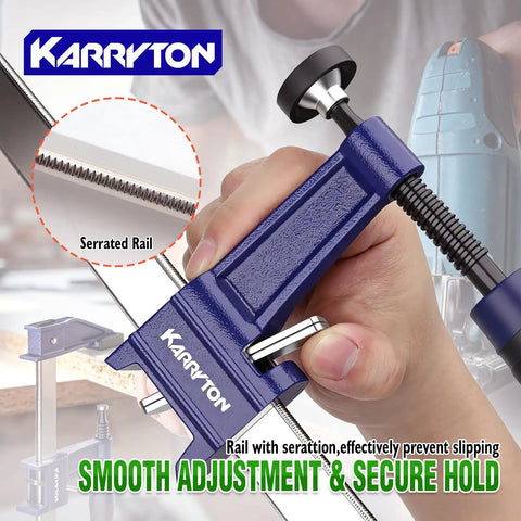 Close-up of Heavy Duty 2 Pack Steel Bar Clamps 24 Inch Quick Adjust F Clamps showing serrated rail for secure grip.