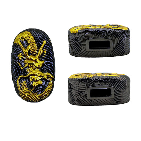 Katana Tsuba Set Alloy Samurai Sword Guard With Gold And Black Dragon Finish, electroplated hand guard, display collectors item.