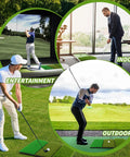3 In 1 Golf Hitting Mat For Swing, Putting, And Chipping, Realistic Three Surface Turf Practice Mat For Fairway, Rough, And Approach in use