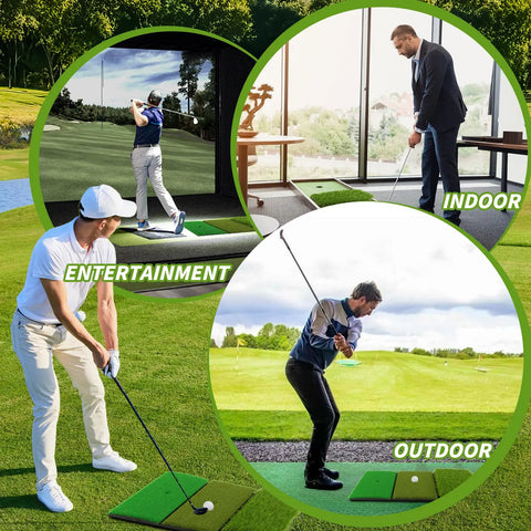 3 In 1 Golf Hitting Mat For Swing, Putting, And Chipping, Realistic Three Surface Turf Practice Mat For Fairway, Rough, And Approach in use