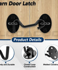 Bulletproof 3 Inch Hook And Eye Gate Latch Straight Up Heavy Duty Barn Door Lock with black powder coated finish on wood.