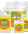 Assorted containers of Paint And Varnish Remover Gel For DIY Friendly Projects That Strips Multiple Layers Of Acrylic Latex Oil And Water Based Paints And Varnishes On Wood Furniture Cabinets Decks Patios Brick And Stone 32 Oz.