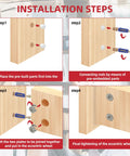 Installation steps for All In One Heavy Duty Pro Grade Furniture Hardware Kit With Cam Lock Fasteners And Eccentric Wheel Screws