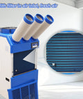 Heavy Duty Portable Spot Cooler With Twenty Two Thousand BTU Industrial Air Conditioner showcasing filter, hoses, and control panel.