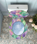 Toilet Seat Round Resin for Bathroom with colorful layered design, fitting standard round toilets, top view in modern bathroom.