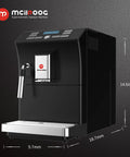 Totally Automatic Espresso Coffee Maker Featuring Responsive Touchscreen Interface and sleek black chassis, dimensions 14.6in x 18.7mm x 9.7mm.