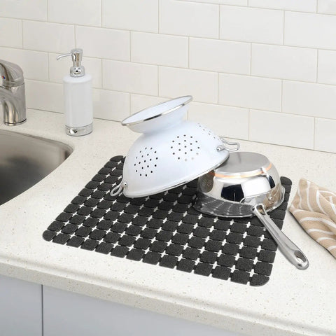 Two Pack Extra Large PVC Sink Mats Measuring 15.7 By 11.8 Inches For Stainless Steel And Porcelain Sinks Quick Dry Dish Drying Mats No Slip Grippy Protective Kitchen Sink Mat Set Black