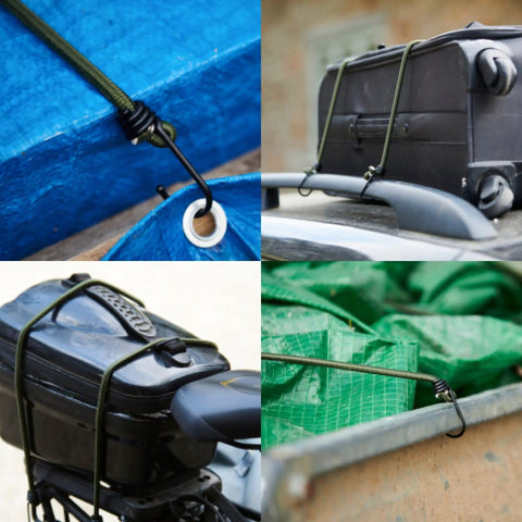 Beefy 12 Inch Bungee Cords With Hooks, 8mm Woven Polypropylene Cord securing luggage and outdoor gear, 10 pack.