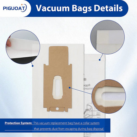 Close-up details of 20 Pack Vacuum Bags Compatible With XL Upright Vacuum Cleaners Type CC XL5 XL7 XL21 2000 3000 4000 7000 8000 9000 Series All Upright Vacuums Premium Replacement Easy Fit Dust and Dirt Pickup