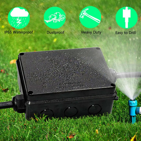 IP65 Waterproof Junction Box With Reserved Holes, Built Tough ABS Plastic Electrical Enclosure For Outdoor DIY Projects 10x7.9x3.1 Inch Black on grass