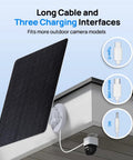 5W Solar Panel Charger For Ring Cameras And Wyze Outdoor Cam V1 V2 With USB C And Barrel Plug Nine Point Eight Foot Cable Fast Charging