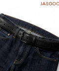 Nickel Free Leather Belt For Men Non Metal TSA Friendly Travel Belt Airport Ready With Black Plastic Buckle on jeans