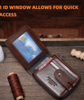 Open Genuine Leather Men's Wallet With Zipper, RFID Blocking, showing 14 Card Slots and 1 ID Window, in coffee color